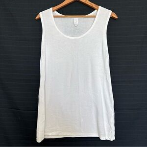 Jones New York Women's L Solid White Woven Knit Cotton Tank Top Wide Strap